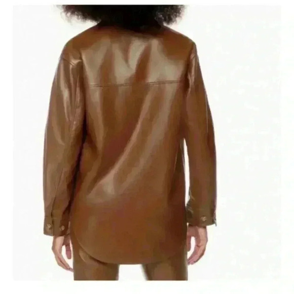 Aritzia Wilfred Ganna vegan brown leather shirt jacket shacket size XXS/XS/S - Picture 3 of 11